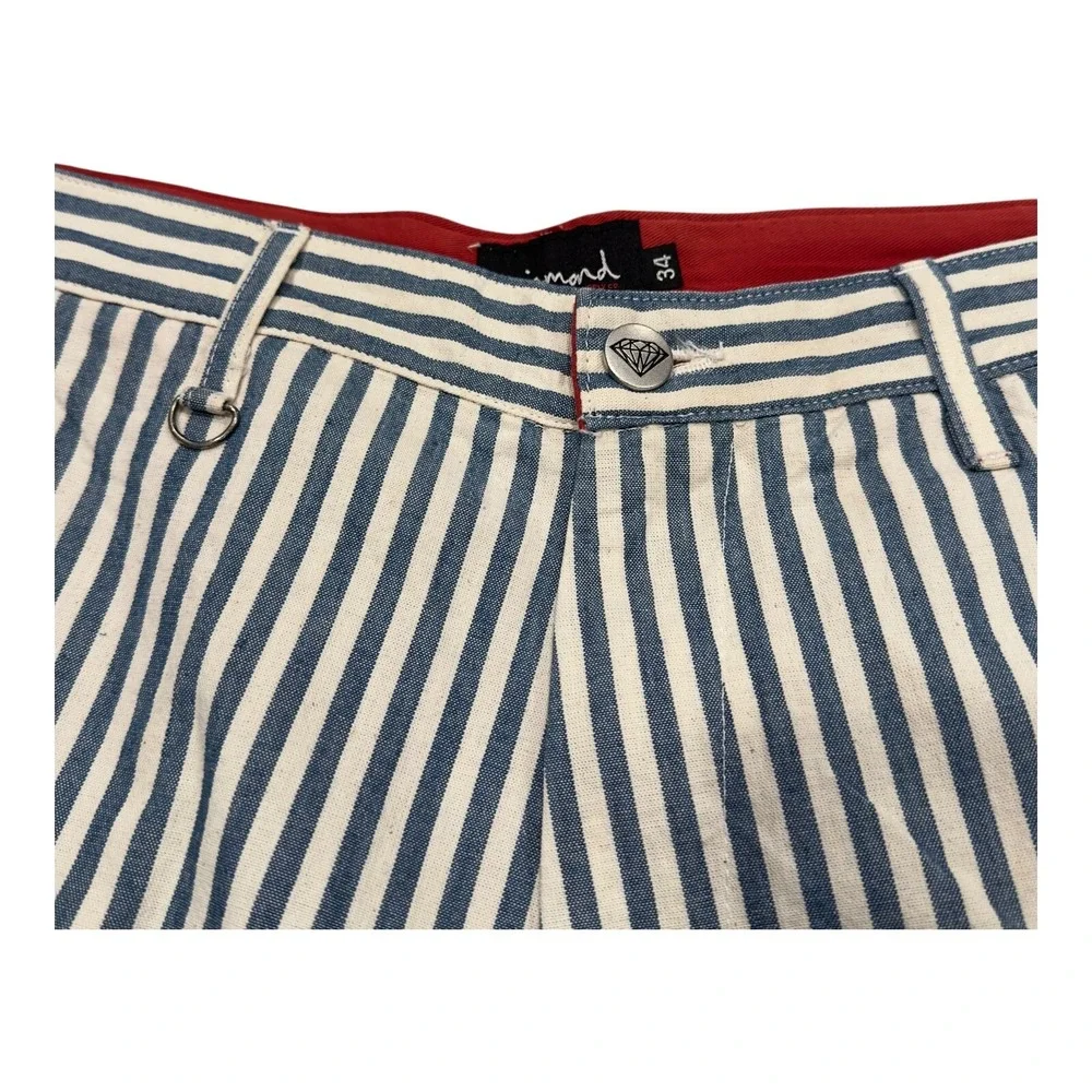 Diamond Supply Co Shorts Men 34 Blue White Striped Canvas D-Ring Skater Casual